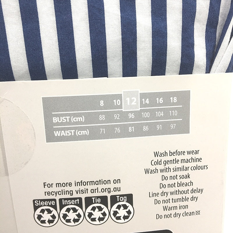 Serra 100% Cotton Navy Striped Long Sleeve Relaxed Fit Shirt Ladies Size 12 NEW