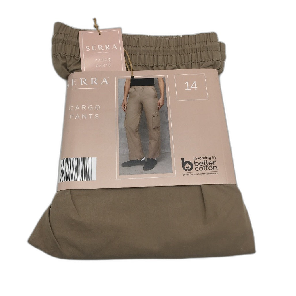 Serra Khaki Drawstring Cargo Pants Relaxed Leg Parachute Fabric Ladies Sz 14 NEW