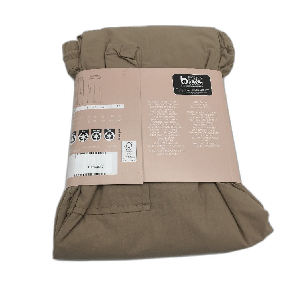 Serra Khaki Drawstring Cargo Pants Relaxed Leg Parachute Fabric Ladies Sz 14 NEW