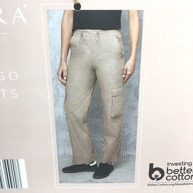 Serra Khaki Drawstring Cargo Pants Relaxed Leg Parachute Fabric Ladies Sz 14 NEW