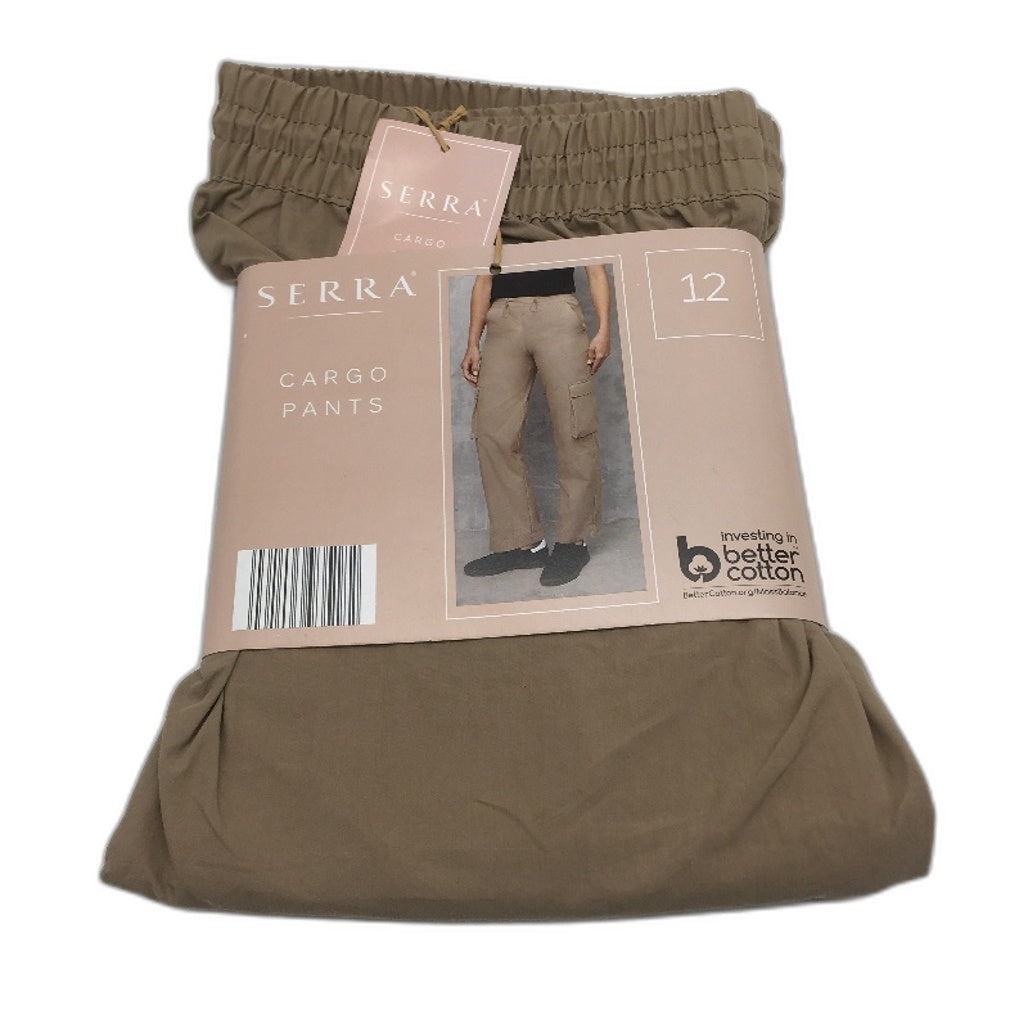 Serra Khaki Drawstring Cargo Pants Relaxed Leg Parachute Fabric Ladies Sz 12 NEW