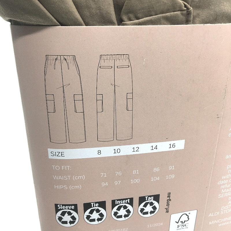 Serra Khaki Drawstring Cargo Pants Relaxed Leg Parachute Fabric Ladies Sz 12 NEW