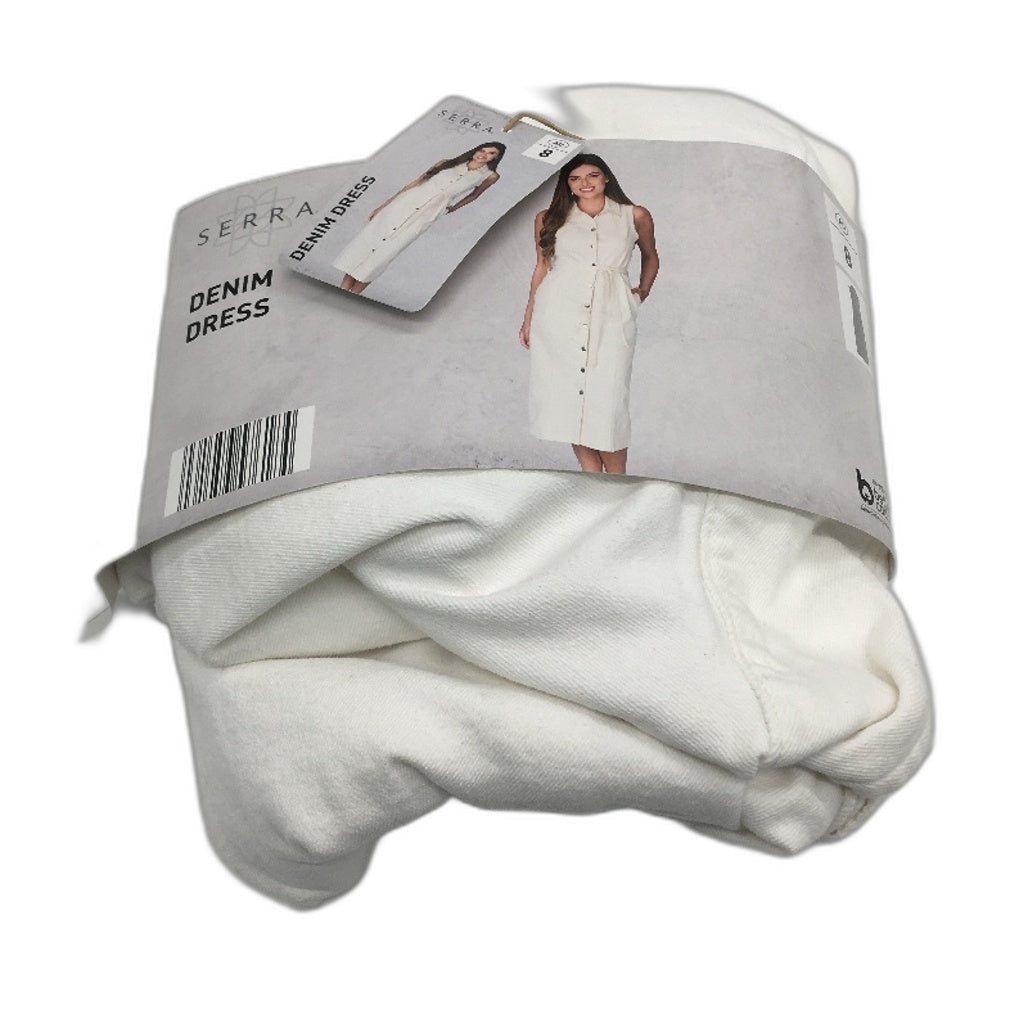 Serra White Button Up Tie Waist Longline Cotton Denim Dress Ladies Size 8 NEW