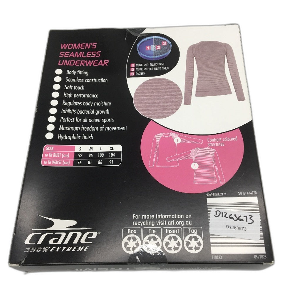 Crane Snow Extreme Pink Seamless Underwear Long Sleeve Top Ladies Size L NEW