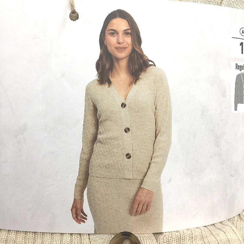 Serra Taupe Merino Wool Blend Regular Fit Button Up Cardigan Ladies Size 16 NEW