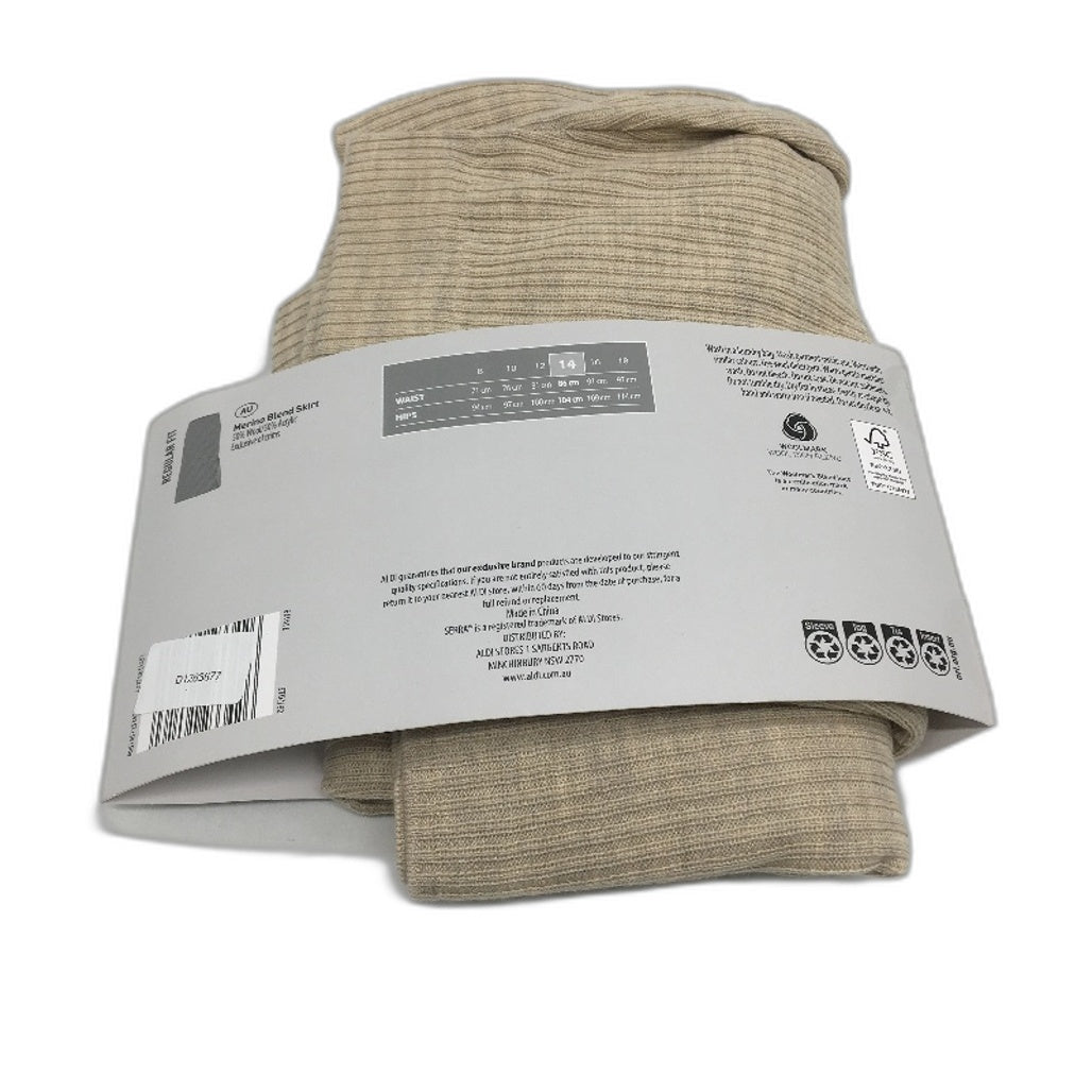Serra Taupe Merino Wool Blend Regular Fit Long Skirt Side Split Ladies Sz 14 NEW