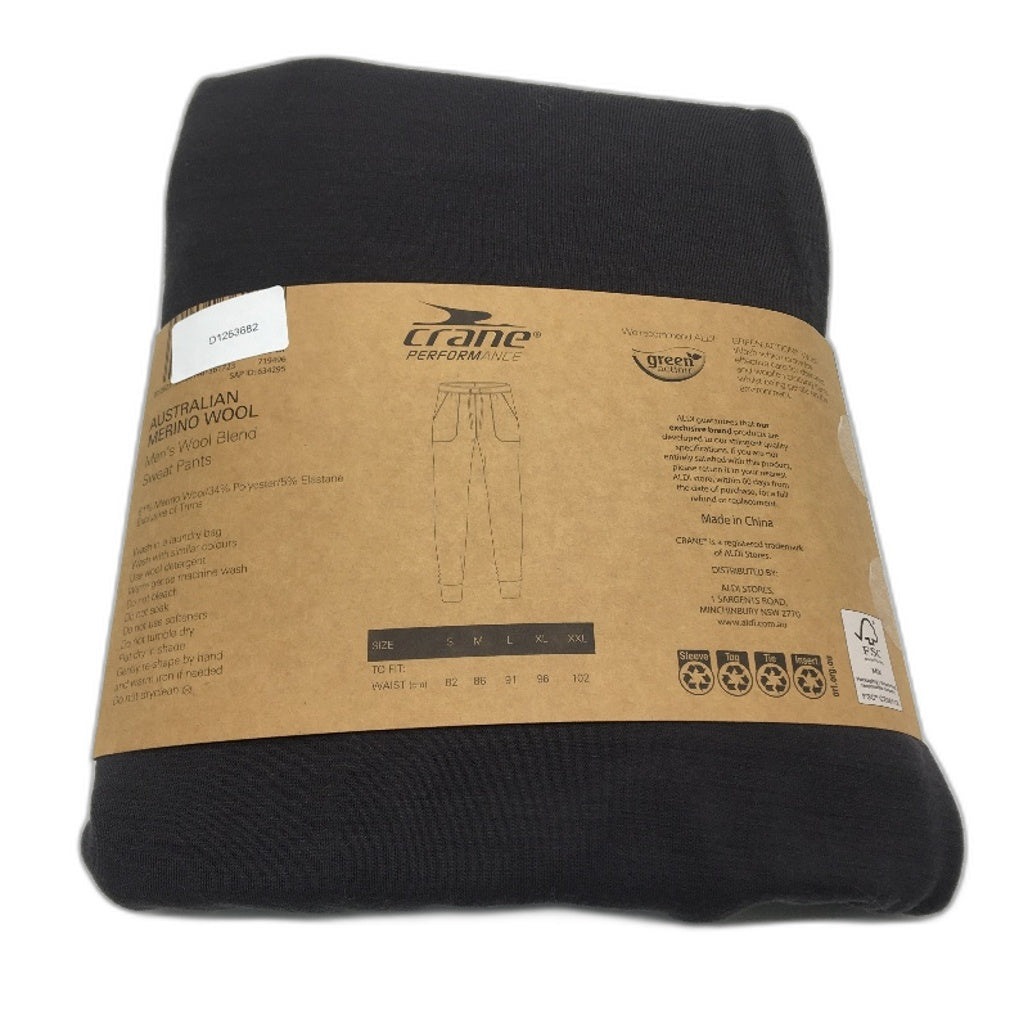 Crane Performance Charcoal Grey Merino Wool Blend Sweat Pants Mens Size XXL NEW