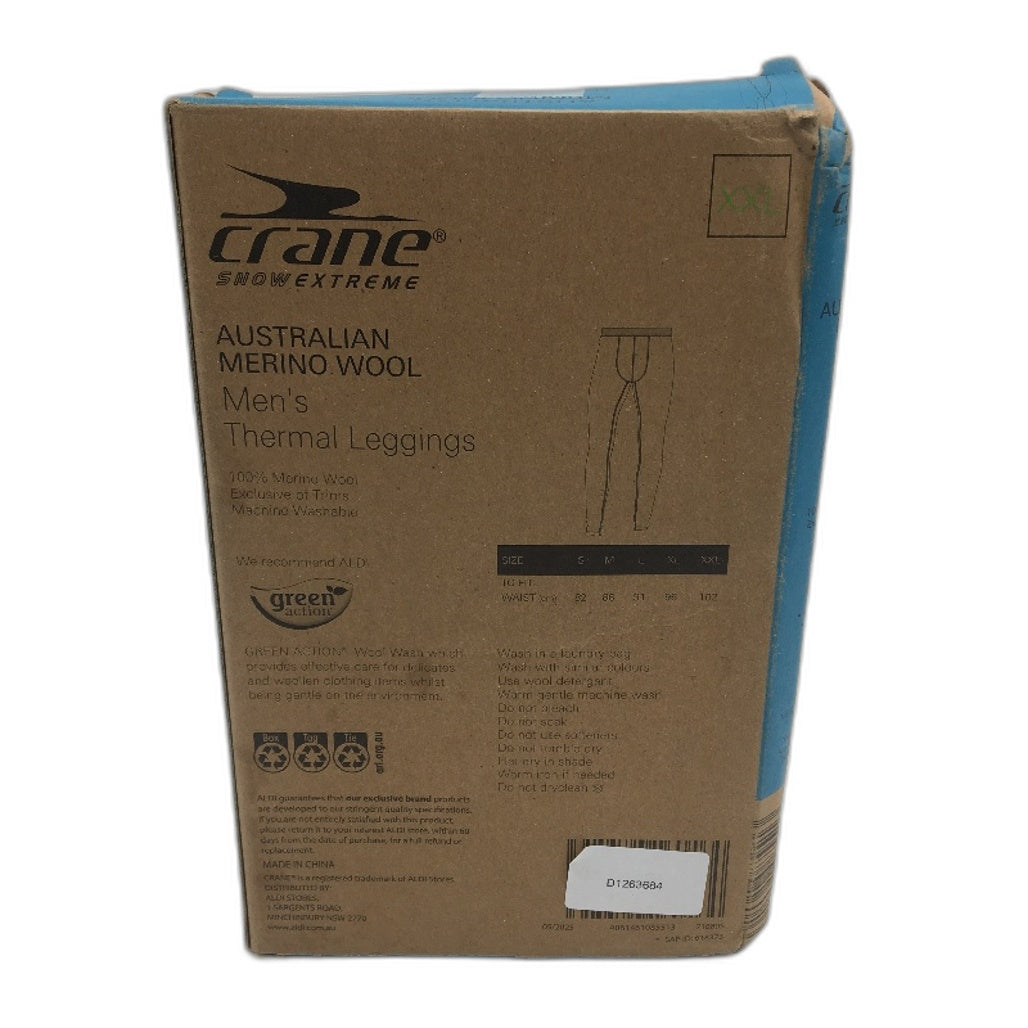 Crane Performance 100% Aust Merino Wool Grey Thermal Leggings Mens Size XXL NEW
