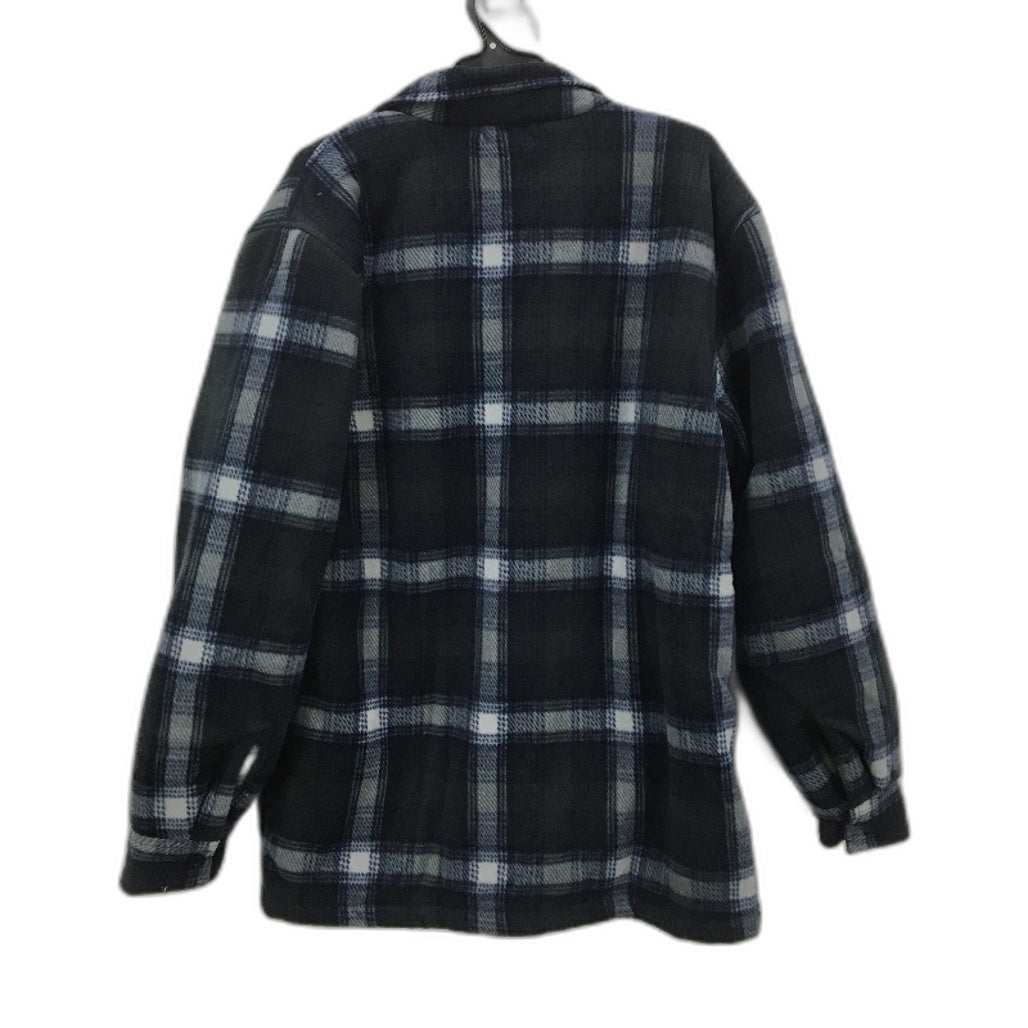 Workzone Navy Blue Plaid Design Sherpa Shacket Jacket Button-Up Mens Size L NEW