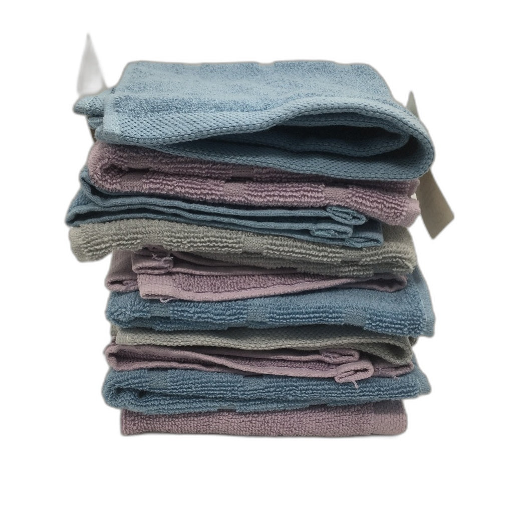 Kirkton House 10 Pce Lilac Grey Blue Square Patterned Luxe Face Washers Pack NEW