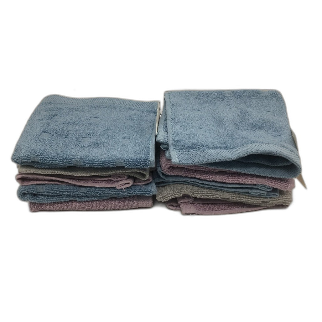 Kirkton House 10 Pce Lilac Grey Blue Square Patterned Luxe Face Washers Pack NEW