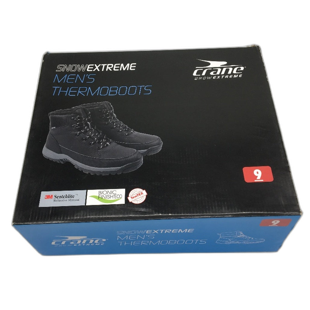 Crane Snow Extreme Thermoboots Fleece Lined Lace Up Black Mens Size 9 NEW