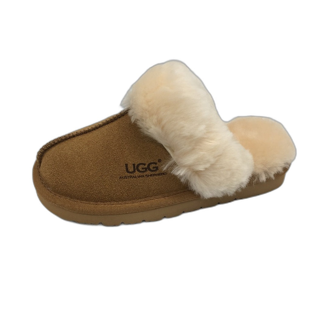 UGG Aust Shepherd Sheep Skin Wool Muffin Chesnut Slipper Kids Size 11-12 NEW