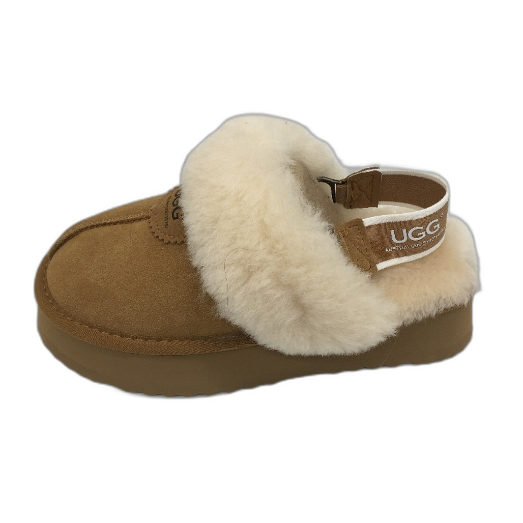 UGG Aust Shepherd Sheepskin Chestnut Waffle Platform Slippers Men 3 Ladies 5 NEW