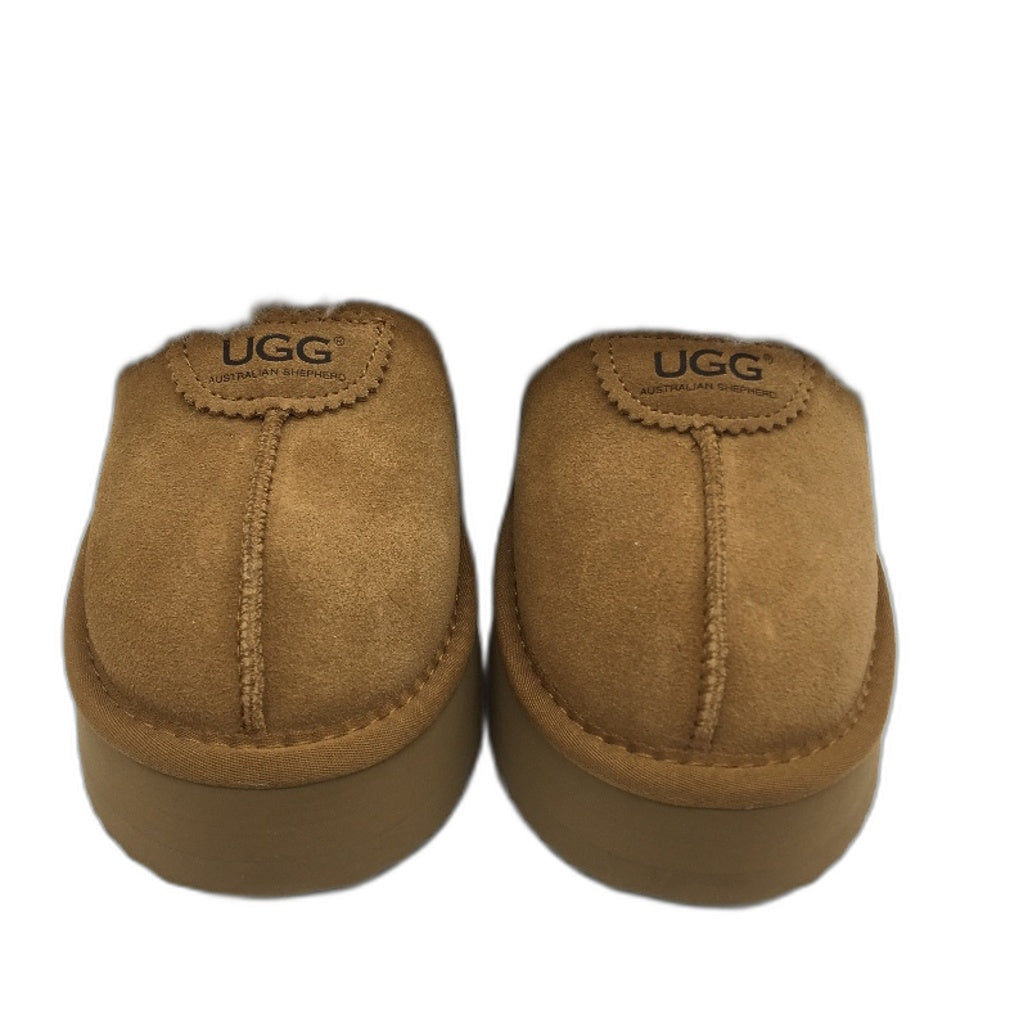 UGG Aust Shepherd Sheepskin Chestnut Waffle Platform Slippers Men 3 Ladies 5 NEW