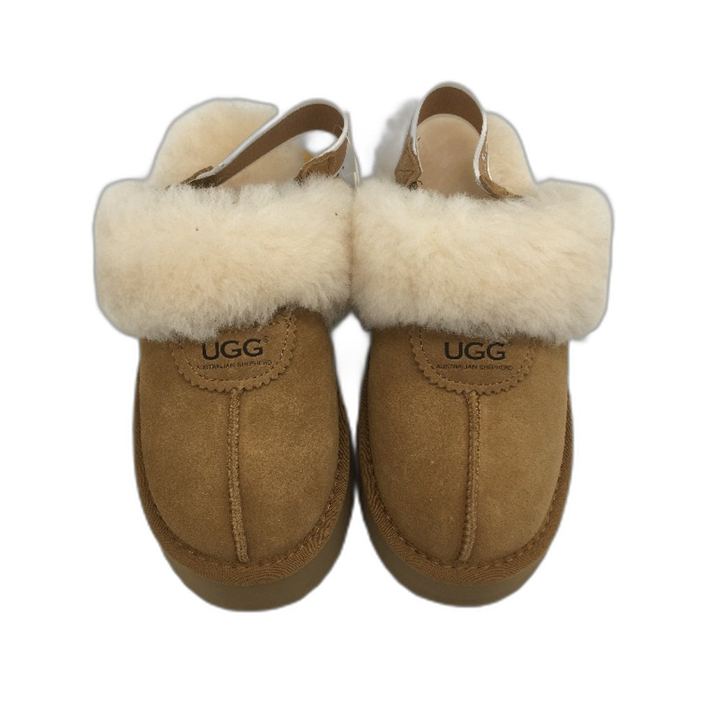 UGG Aust Shepherd Sheepskin Chestnut Waffle Platform Slippers Men 3 Ladies 5 NEW