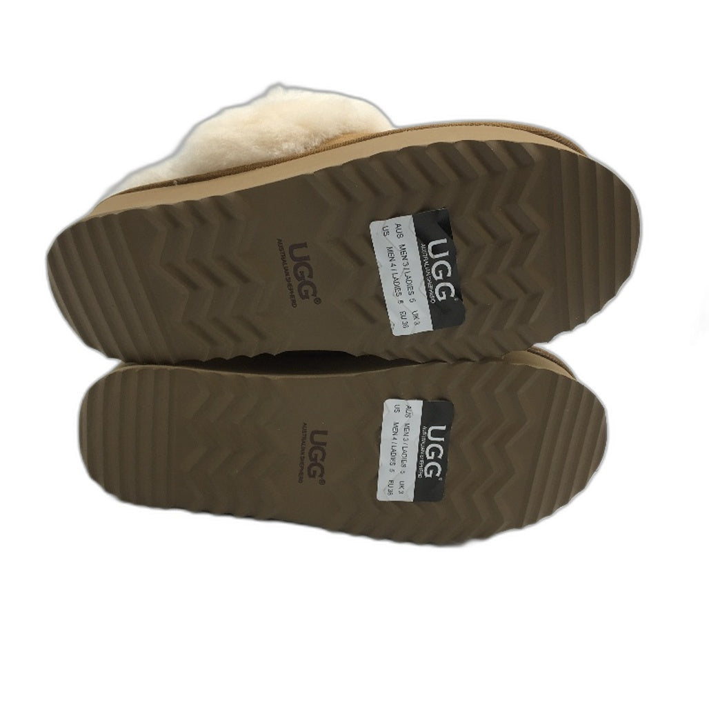 UGG Aust Shepherd Sheepskin Chestnut Waffle Platform Slippers Men 3 Ladies 5 NEW