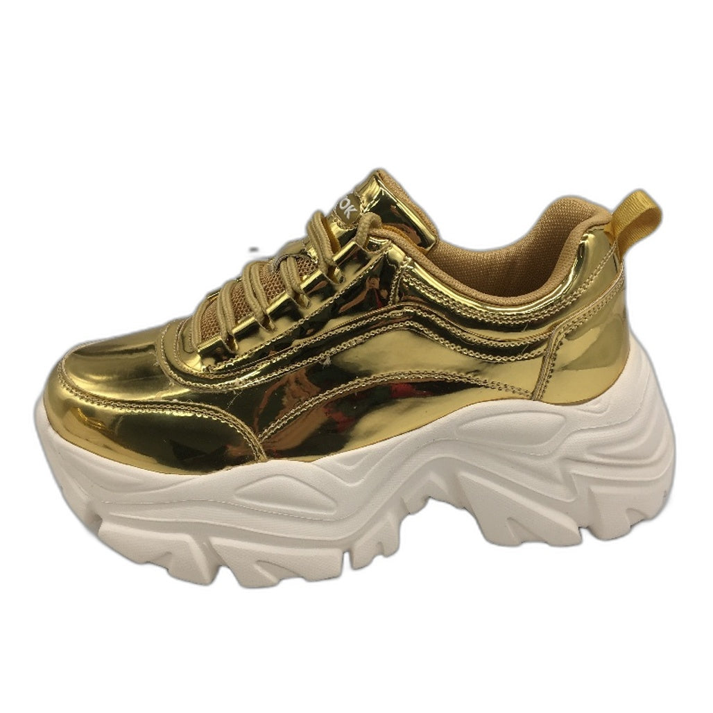 Kip Wok Chunky Gold Platform Faux Leather Sneakers Ladies Size US 9 NEW