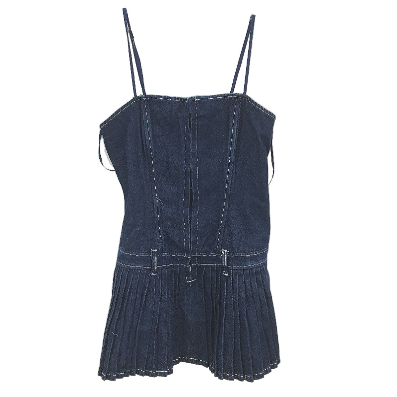 Lioness Hook Eye Indigo Blue Denim Pleated Mini Dress Ladies Size Large NEW