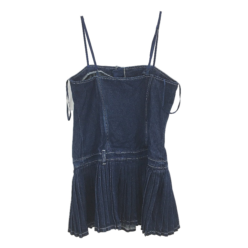 Lioness Hook Eye Indigo Blue Denim Pleated Mini Dress Ladies Size Large NEW