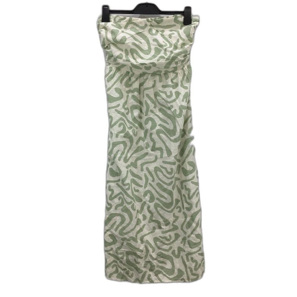 Subtitled Strapless Green Pattern Linen Blend Midi Dress Ladies Size Large NEW