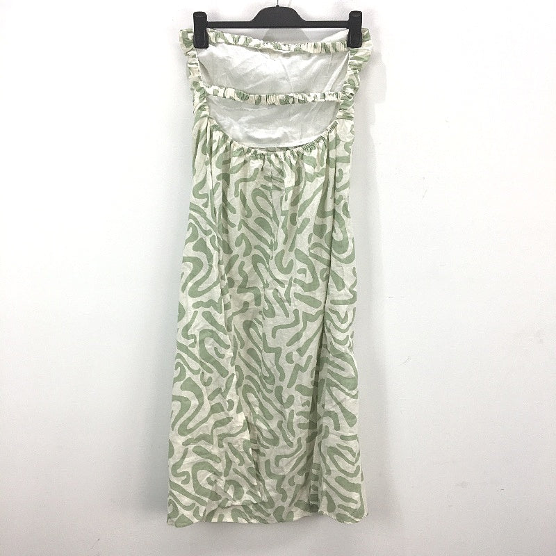 Subtitled Strapless Green Pattern Linen Blend Midi Dress Ladies Size Large NEW