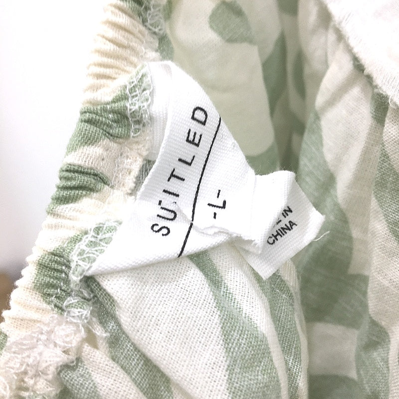 Subtitled Strapless Green Pattern Linen Blend Midi Dress Ladies Size Large NEW