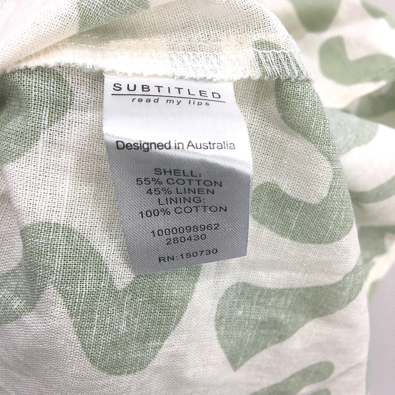 Subtitled Strapless Green Pattern Linen Blend Midi Dress Ladies Size Large NEW