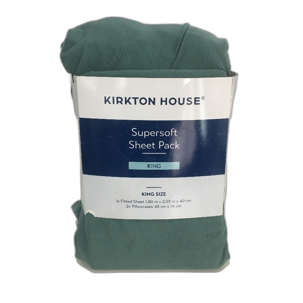 Kirkton House Green Supersoft Jersey Style Cotton Fitted Sheet Pack KING