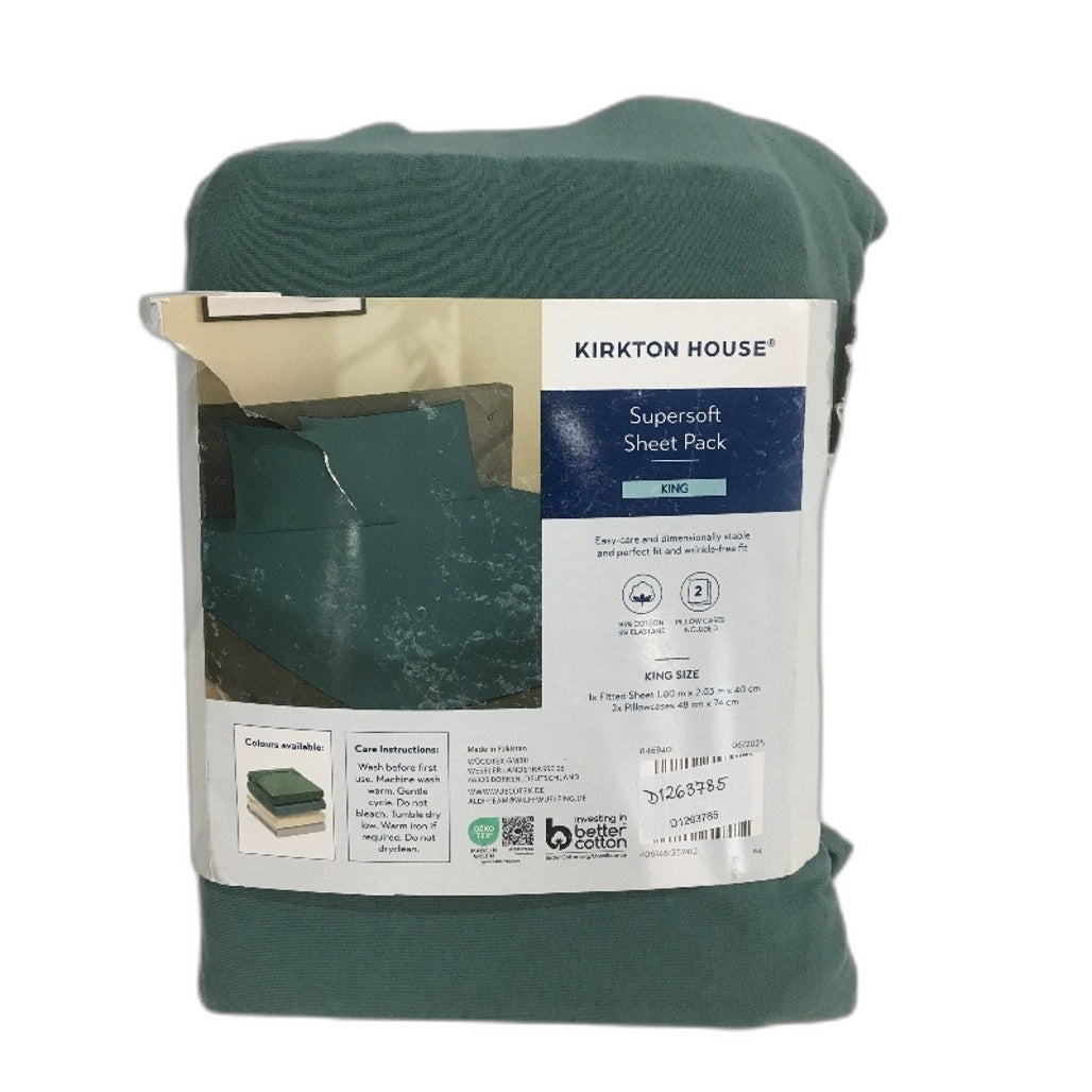Kirkton House Green Supersoft Jersey Style Cotton Fitted Sheet Pack KING