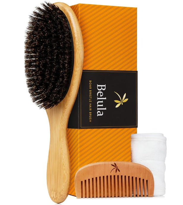 Belula 100% Boar Bristle Hairbrush Set Soft Natural Bristles For Thin Fine Hair