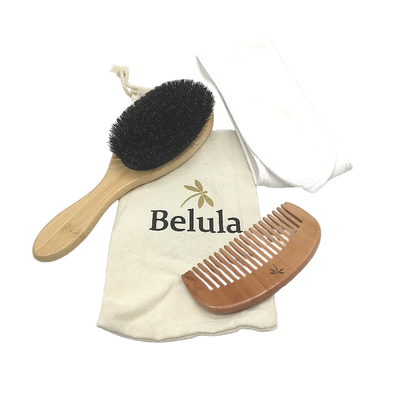 Belula 100% Boar Bristle Hairbrush Set Soft Natural Bristles For Thin Fine Hair