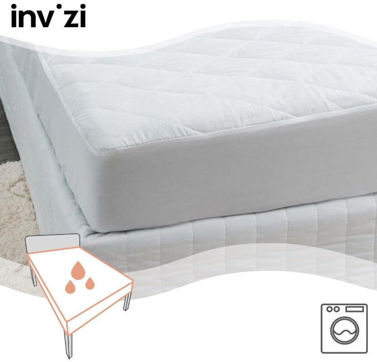 Invizi White Waterproof Fitted Sheet Soft Absorbent Washable Mattress Protector