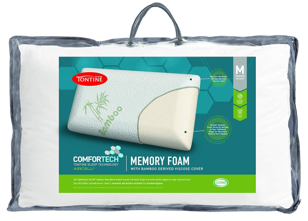 Tontine Comfortech Memory Foam Pillow Medium Height Firm Support Bamboo Cover