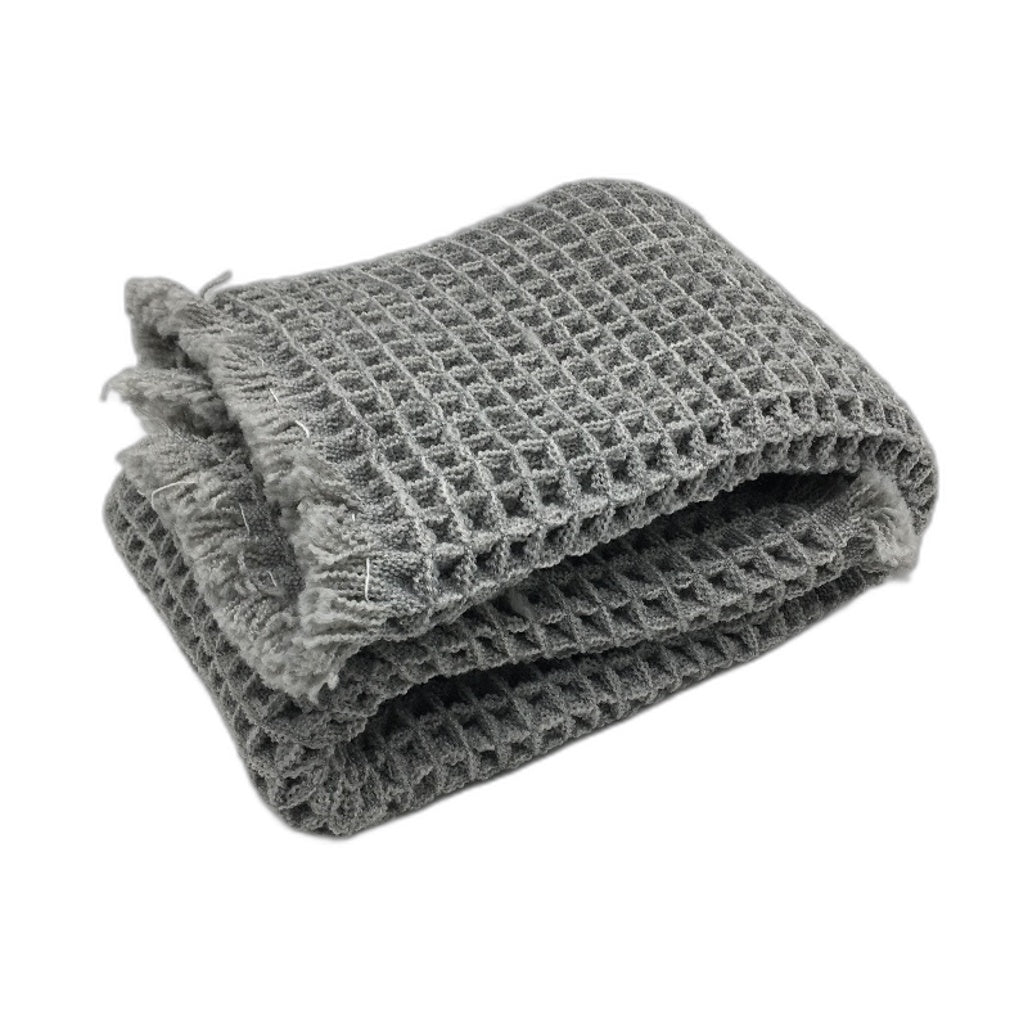 Grey Waffle Bath Mat Non-Slip Plush Bathroom Floor Rug Tassles Absorbent