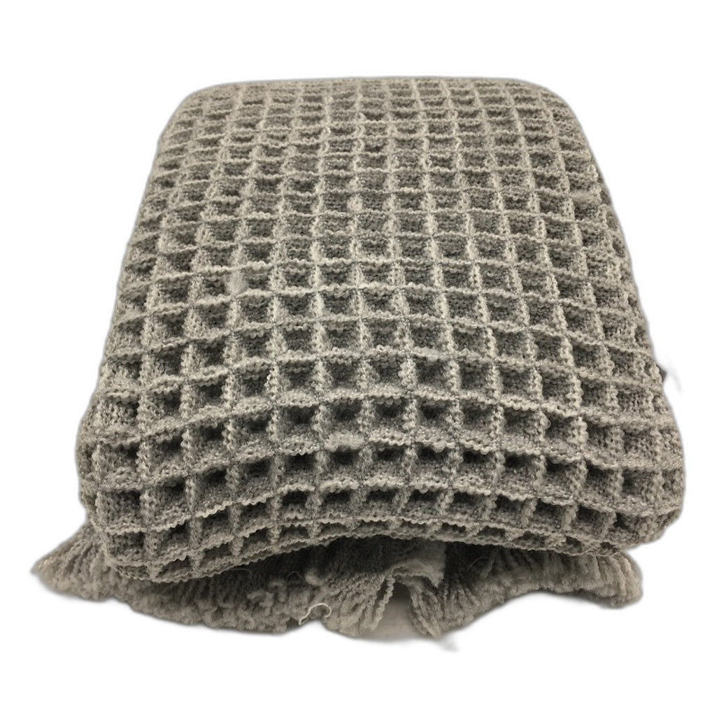 Grey Waffle Bath Mat Non-Slip Plush Bathroom Floor Rug Tassles Absorbent