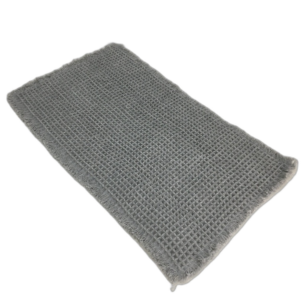 Grey Waffle Bath Mat Non-Slip Plush Bathroom Floor Rug Tassles Absorbent
