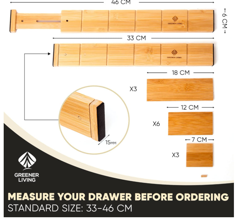 Greener Living Drawer Dividers Kitchen Drawer Organiser Bamboo Adjustable Tan