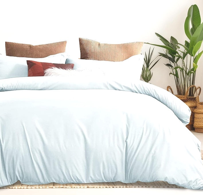 Linenova 500TC Light Blue Combed Cotton Quilt Cover Set Super King