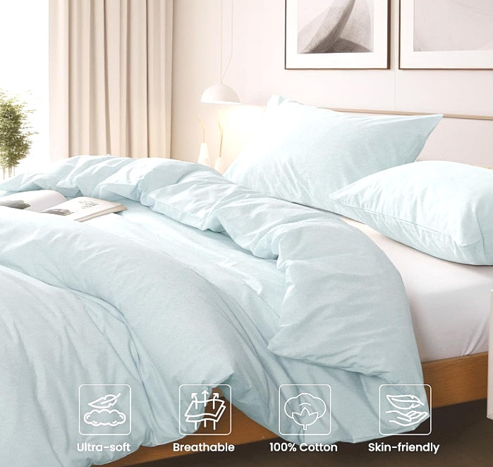 Linenova 500TC Light Blue Combed Cotton Quilt Cover Set Super King