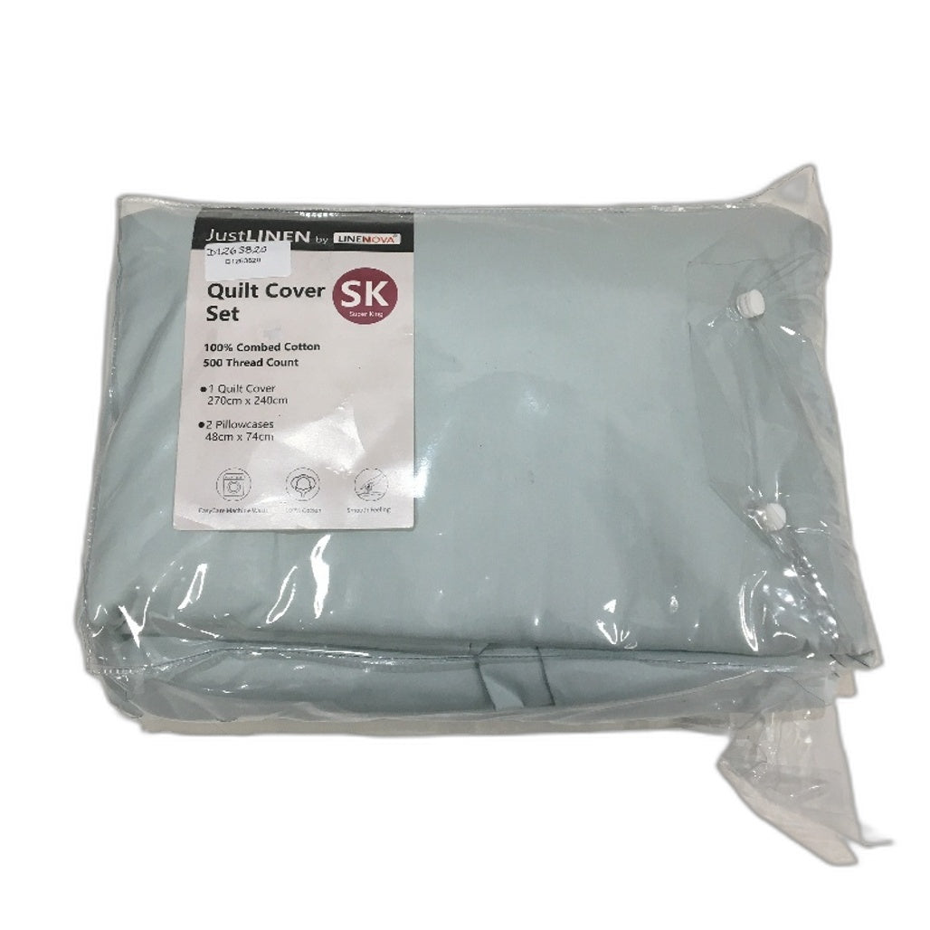 Linenova 500TC Light Blue Combed Cotton Quilt Cover Set Super King