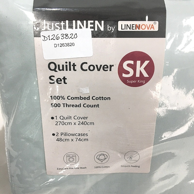 Linenova 500TC Light Blue Combed Cotton Quilt Cover Set Super King