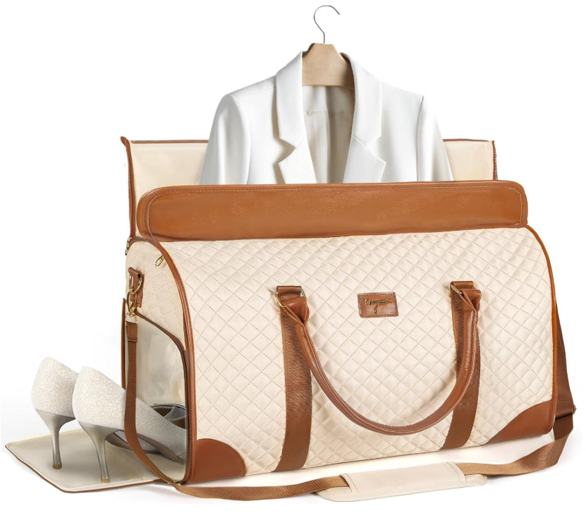 Lekeinchi Garment Bag Beige & Brown 3-In-1 Convertible Suit Travel Carry Bag