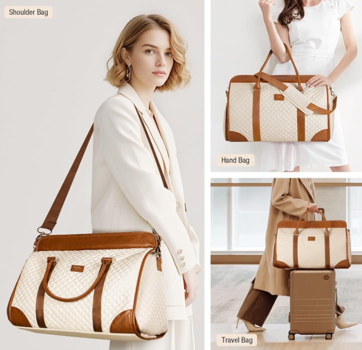 Lekeinchi Garment Bag Beige & Brown 3-In-1 Convertible Suit Travel Carry Bag