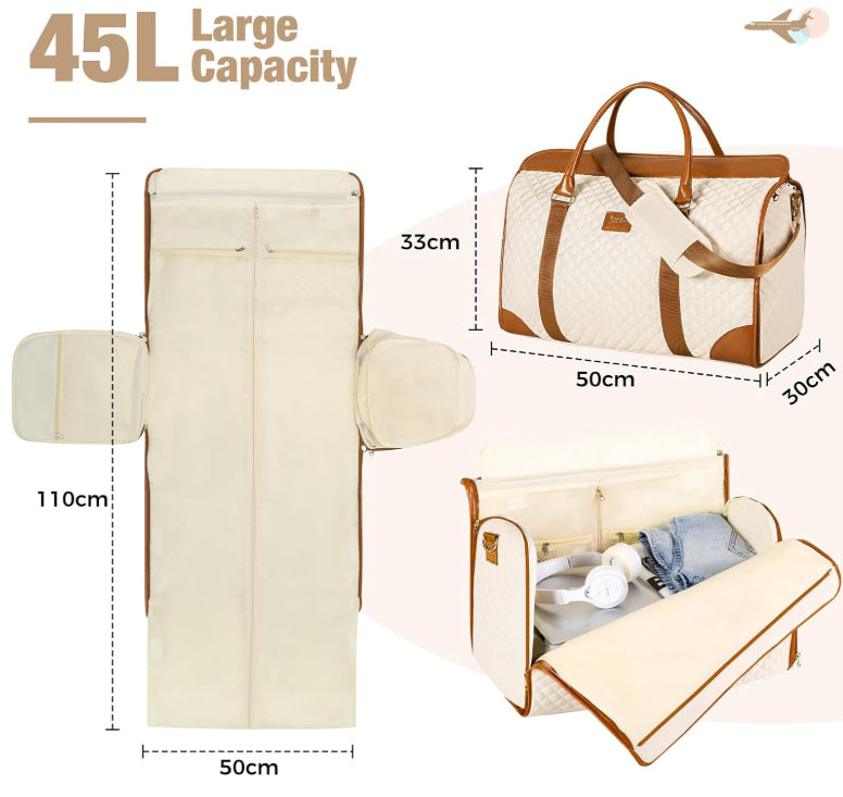 Lekeinchi Garment Bag Beige & Brown 3-In-1 Convertible Suit Travel Carry Bag