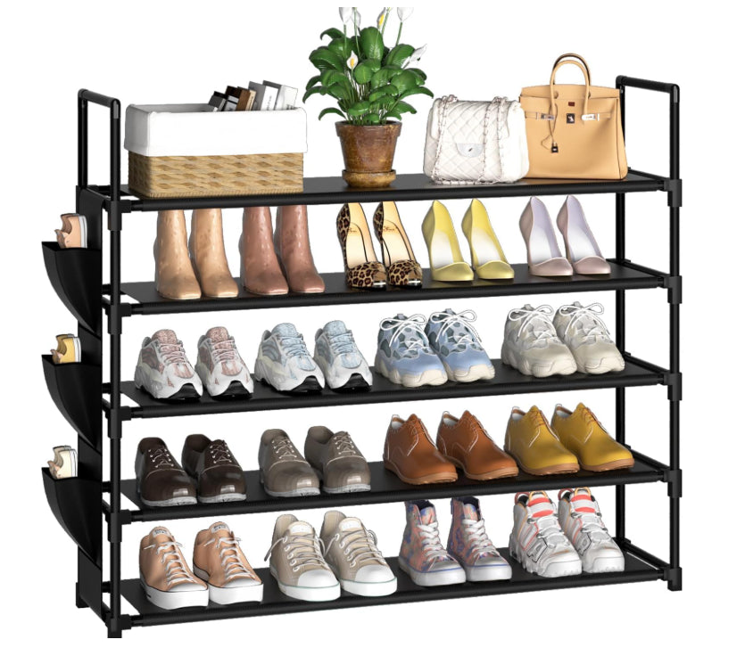 OYREL Shoe Rack 5 Tier Organiser Shoes Storage Black Space Saver