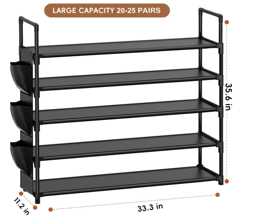 OYREL Shoe Rack 5 Tier Organiser Shoes Storage Black Space Saver