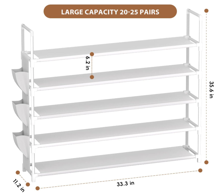 OYREL Shoe Rack 5 Tier Organiser Shoes Storage White Space Saver