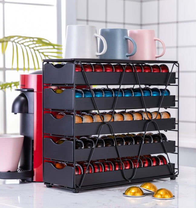 FlagShip 4 Tier Vertuo Nespresso Pod Holder Drawers Large 80 Pods Capacity