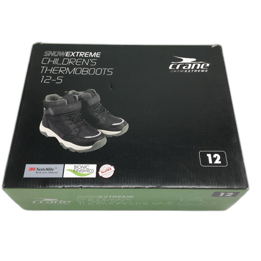 Crane Snow Extreme Thermoboots Fleece Lined Elastic Lace Black Childs Sze 12 NEW